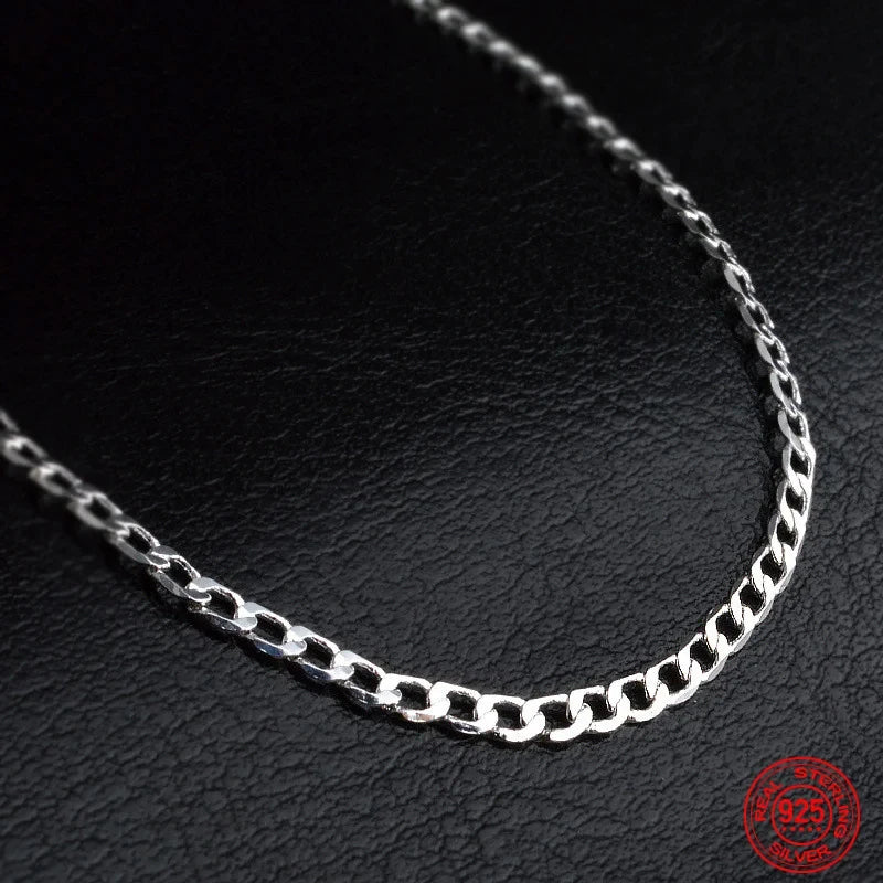 Sterling Silver Flat Chain Necklace for Women and Men – Fashion Jewelry Gift