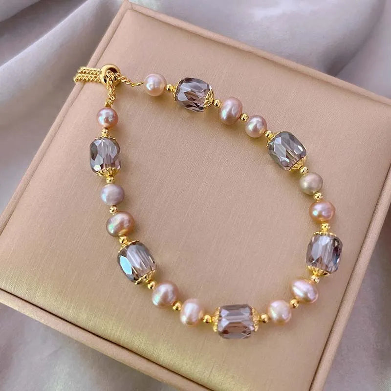 Vintage Purple Pearl Crystal Adjustable Bracelet for Women & Girls