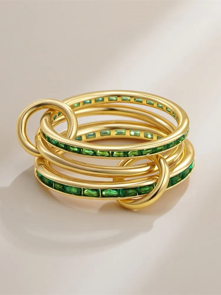 Luxury Gold Plated Cubic Zirconia Stackable Rings Set for Women