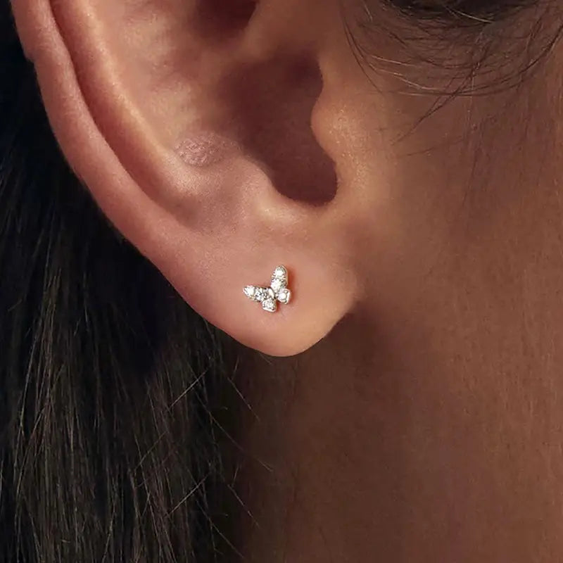 Moissanite Butterfly Clover Ear Studs, 925 Silver, Wedding Party Gift