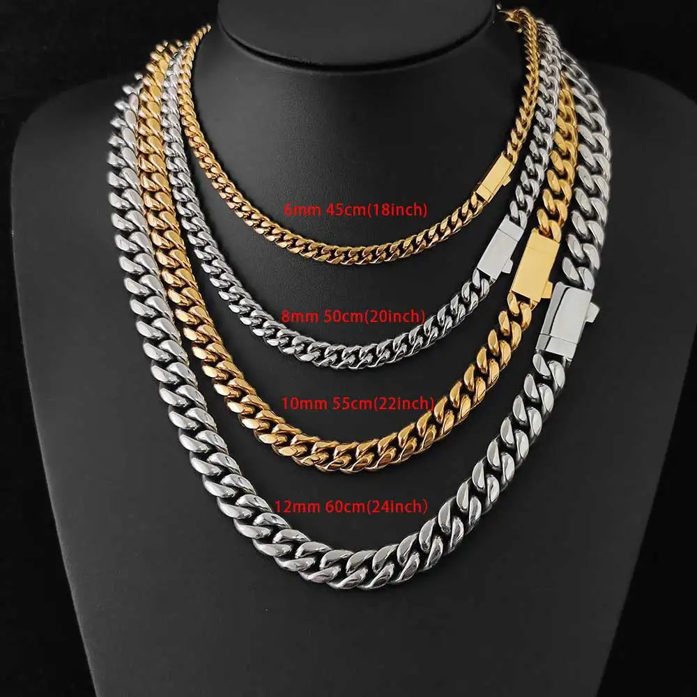 Men’s Hip Hop Cuban Link Chain Necklace, Stainless Steel, Free Laser Name
