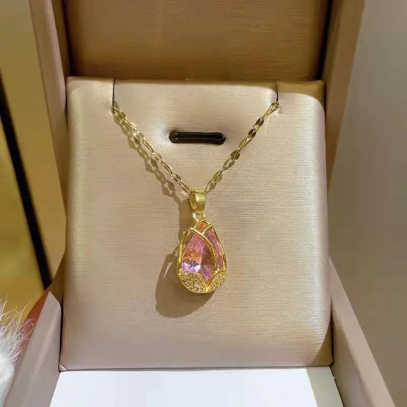 Luxury Zircon Crystal Pendant Necklace – Korean Fashion for Women