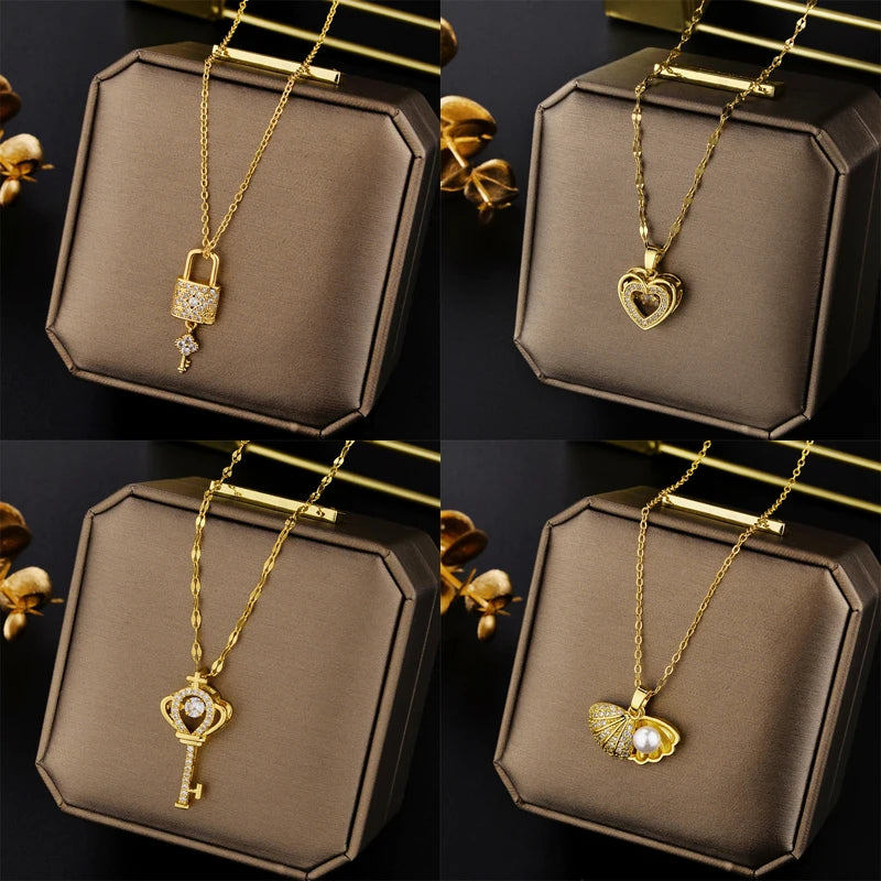Luxury Zircon Crystal Pendant Necklace – Korean Fashion for Women