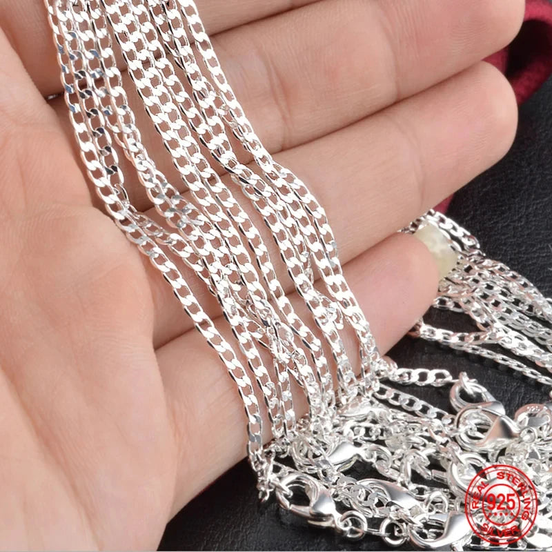 Sterling Silver Flat Chain Necklace for Women and Men – Fashion Jewelry Gift