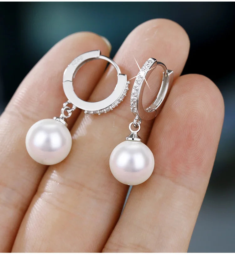 Freshwater Pearl Sterling Silver Crystal Earrings for Women Wedding Party Gift