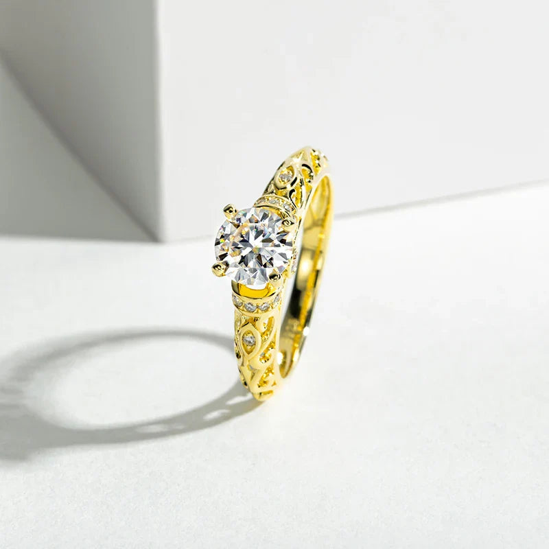 Luxury Yellow Moissanite Engagement Ring in Sterling Silver Wedding Band