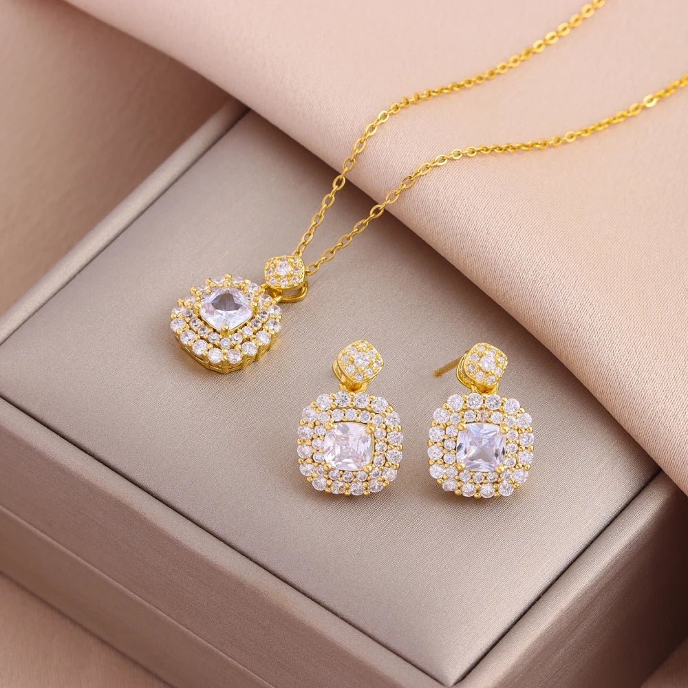 Gold-Plated Necklace & Earrings Set – Women’s Trendy Jewelry