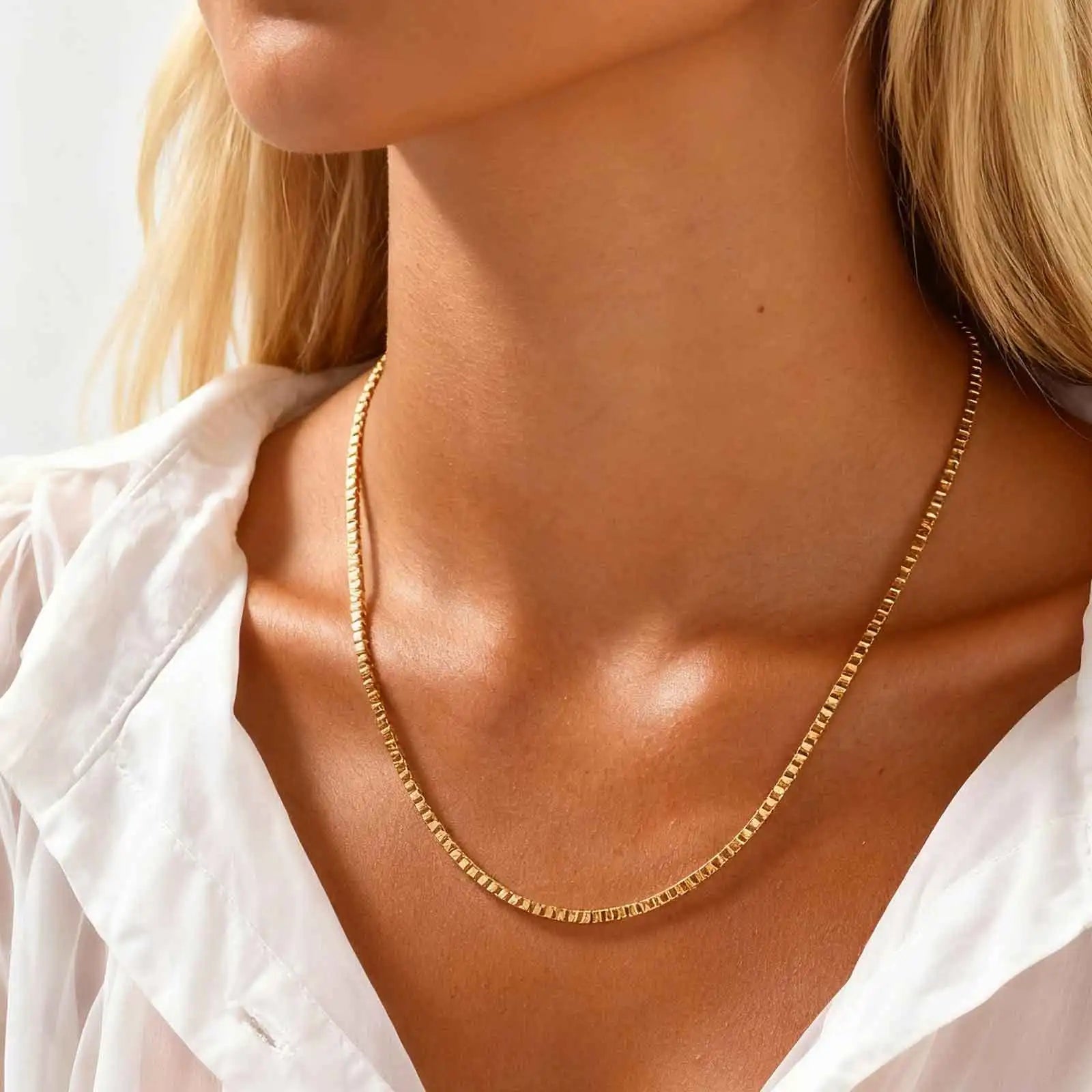 Unisex Stainless Steel Square Box Chain Necklace – Men & Women Jewelry Gift