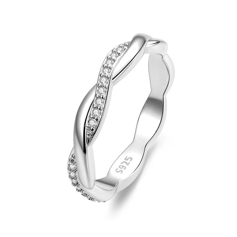 Sterling Silver Twisted Rope CZ Eternity Band – Gold Plated