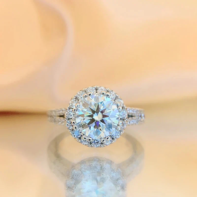Luxury Moissanite Round Cut Engagement and Wedding Ring in Sterling Silver
