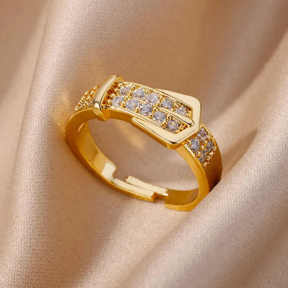 Gold CZ Geometric Eternity Ring – Silver Twisted Rope Stainless Steel
