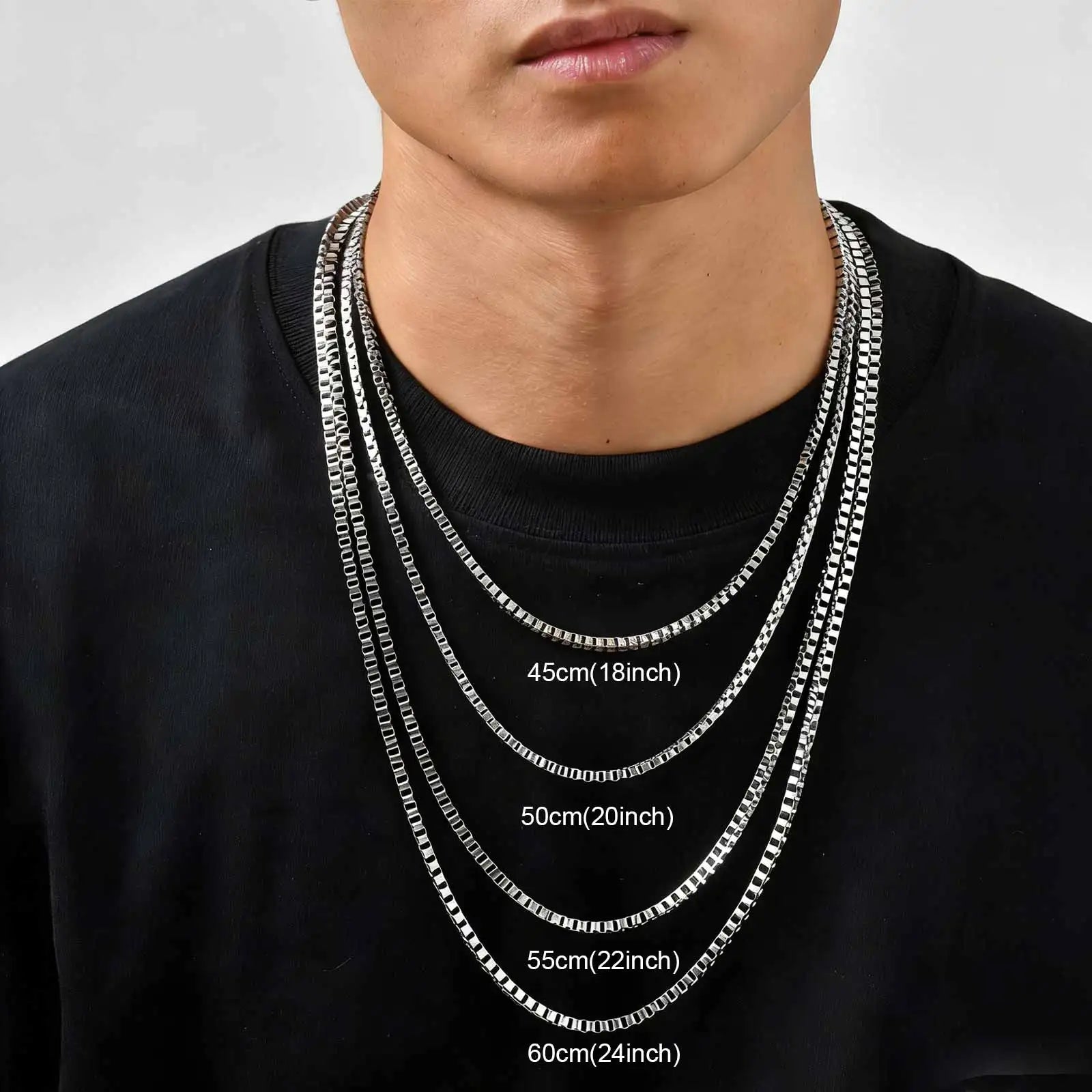 Unisex Stainless Steel Square Box Chain Necklace – Men & Women Jewelry Gift