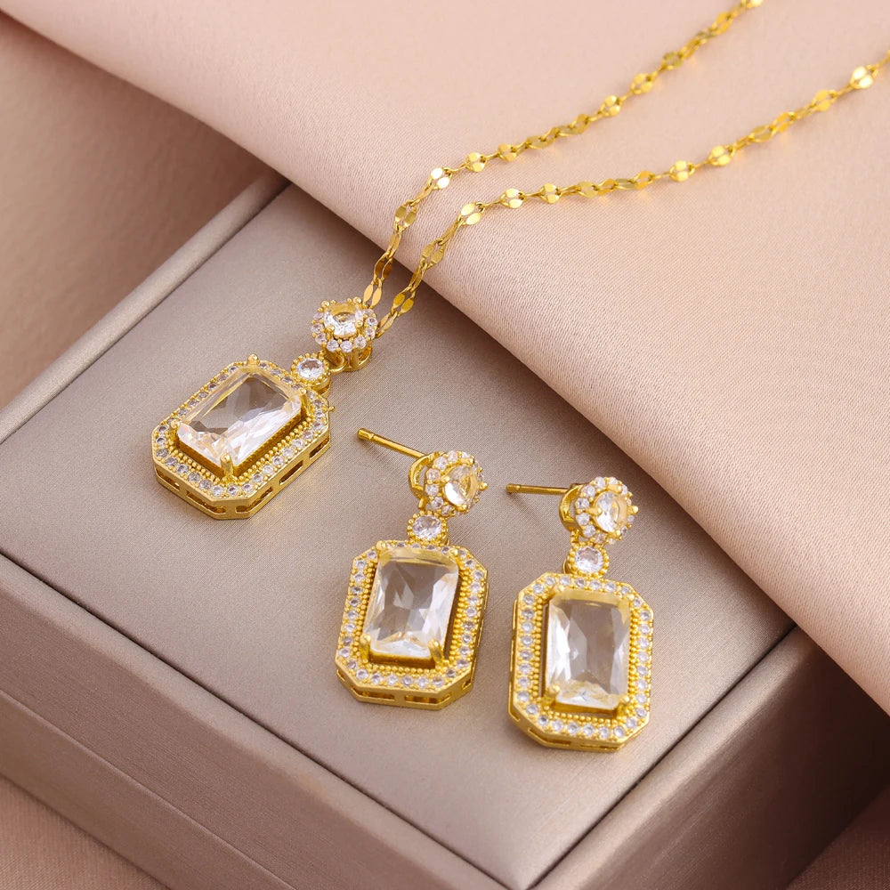 Gold-Plated Necklace & Earrings Set – Women’s Trendy Jewelry