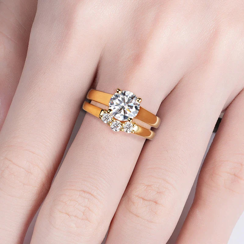 Luxury Moissanite Engagement and Wedding Ring Set in Sterling Silver