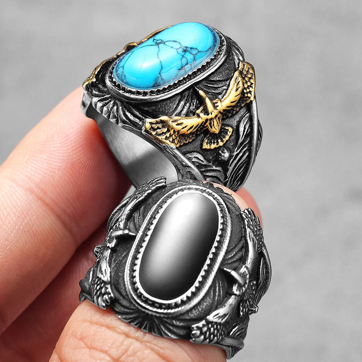 Soar Gemstone Eagle Ring – Punk Stainless Steel Jewelry
