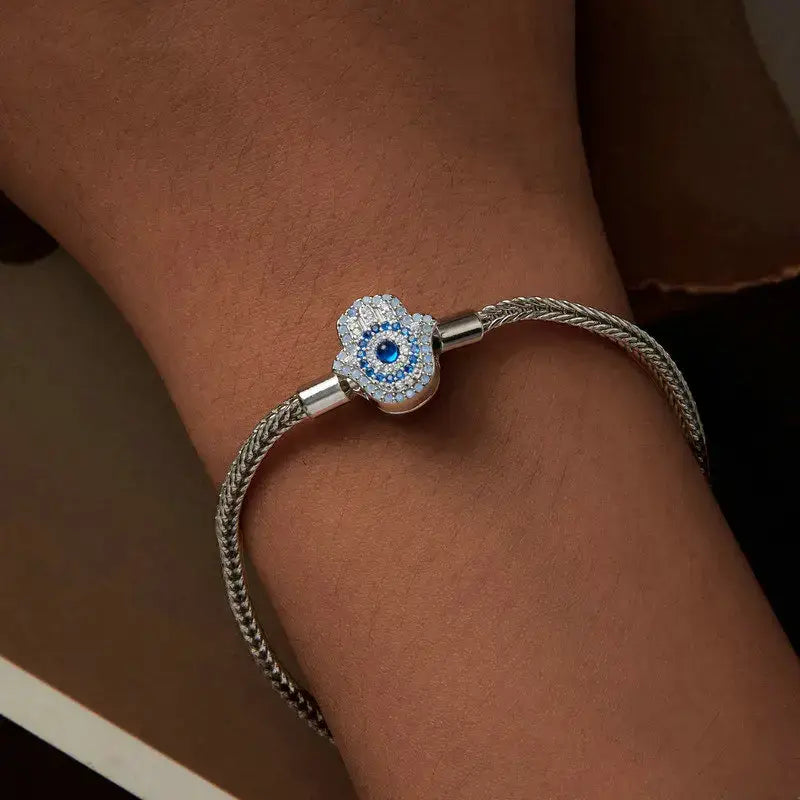 Sterling Silver Fatima Guardian Charm Bracelet with Clear CZ Clasp