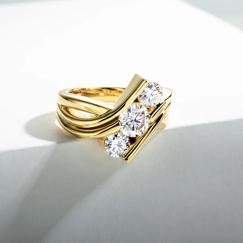 Luxury Moissanite Three-Stone Sterling Silver Engagement and Wedding Ring