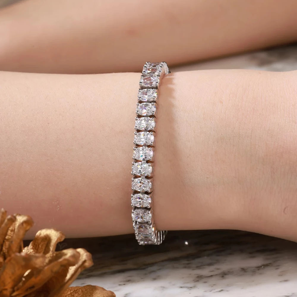 Oval Moissanite Tennis Bracelet Sterling Silver Gold Plated