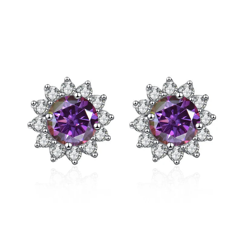D Color Moissanite Sunflower Stud Earrings for Women in Sterling Silver