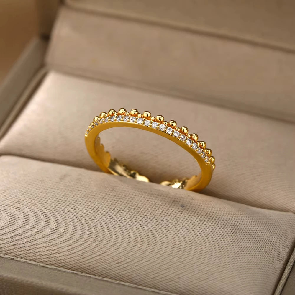 Gold CZ Geometric Eternity Ring – Silver Twisted Rope Stainless Steel