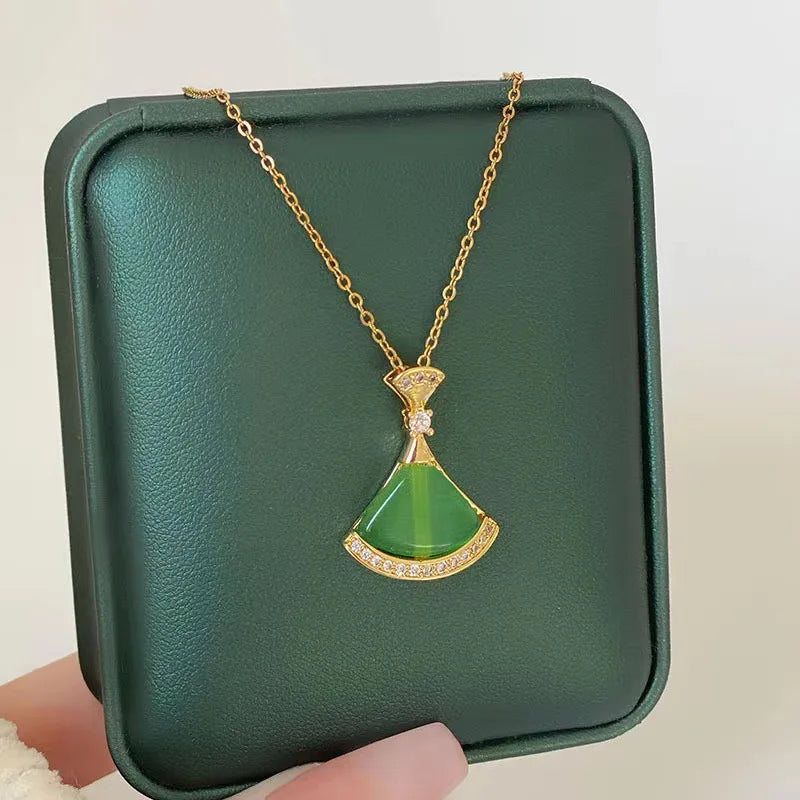 Trendy Green Zircon Pendant Necklace for Women