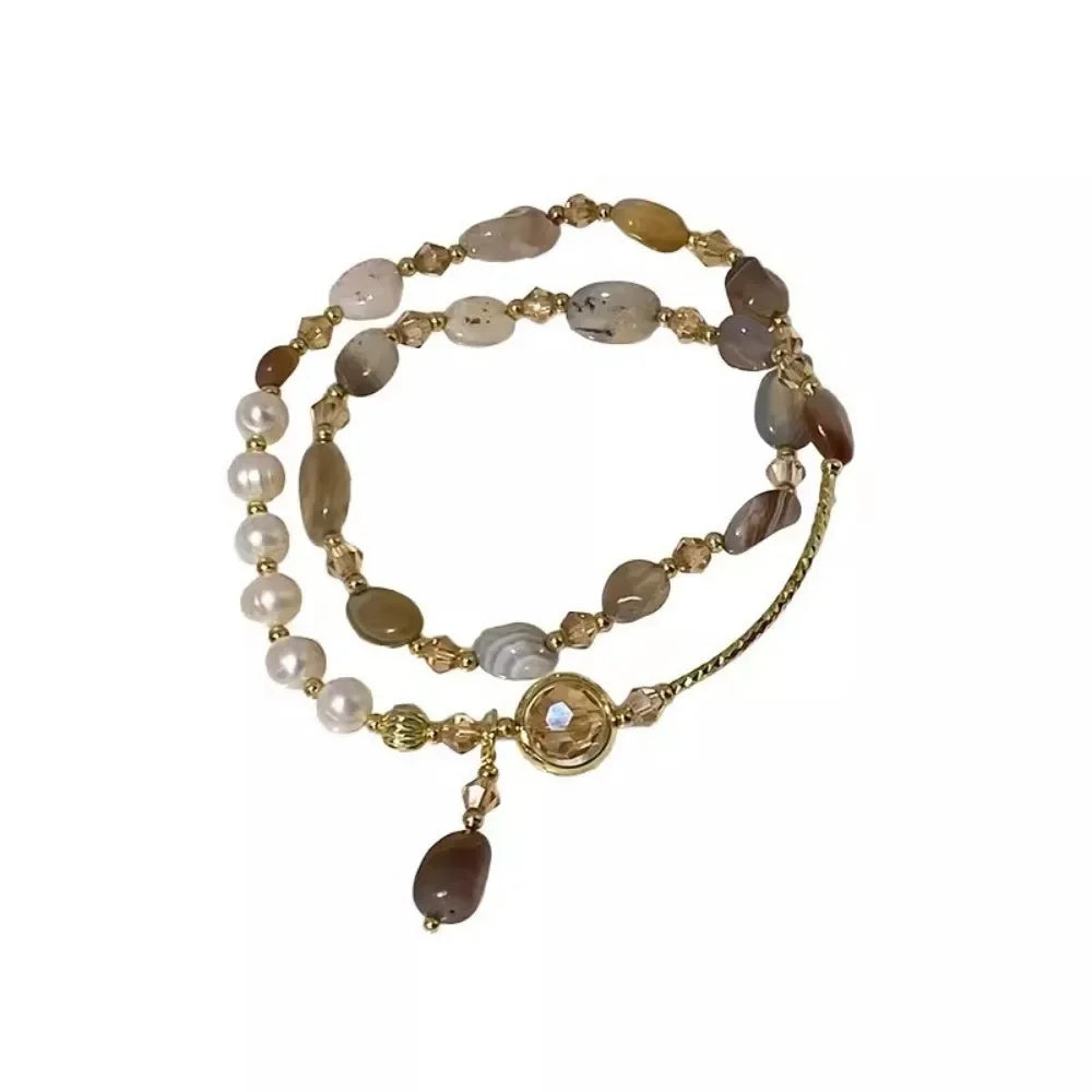 Luxury Natural Stone Pearl Beaded Bracelet Set Bohemia Crystal Jewelry