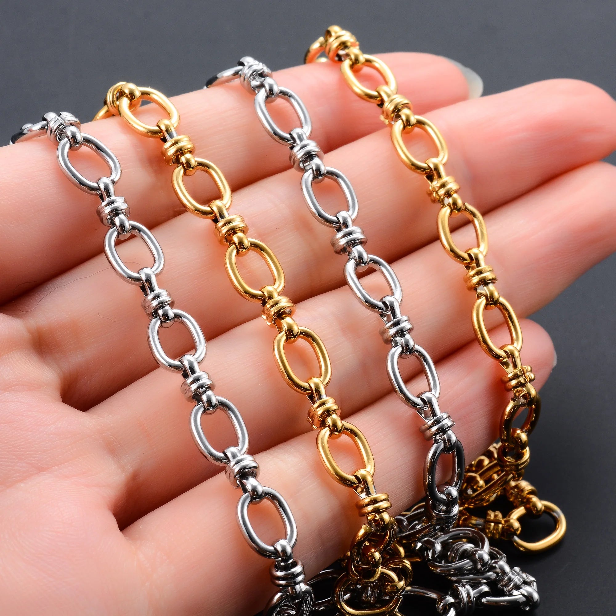 Stainless Steel Oval Chain Necklace – Punk Hip Hop Chunky Gold Choker