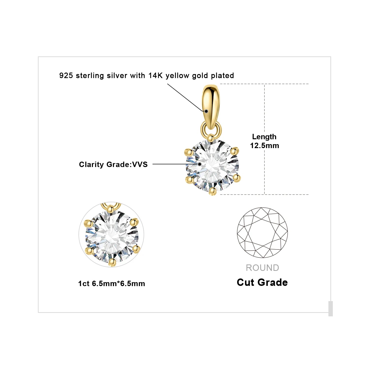JewelryPalace 1-3ct D Moissanite Round Pendant, 925 Silver