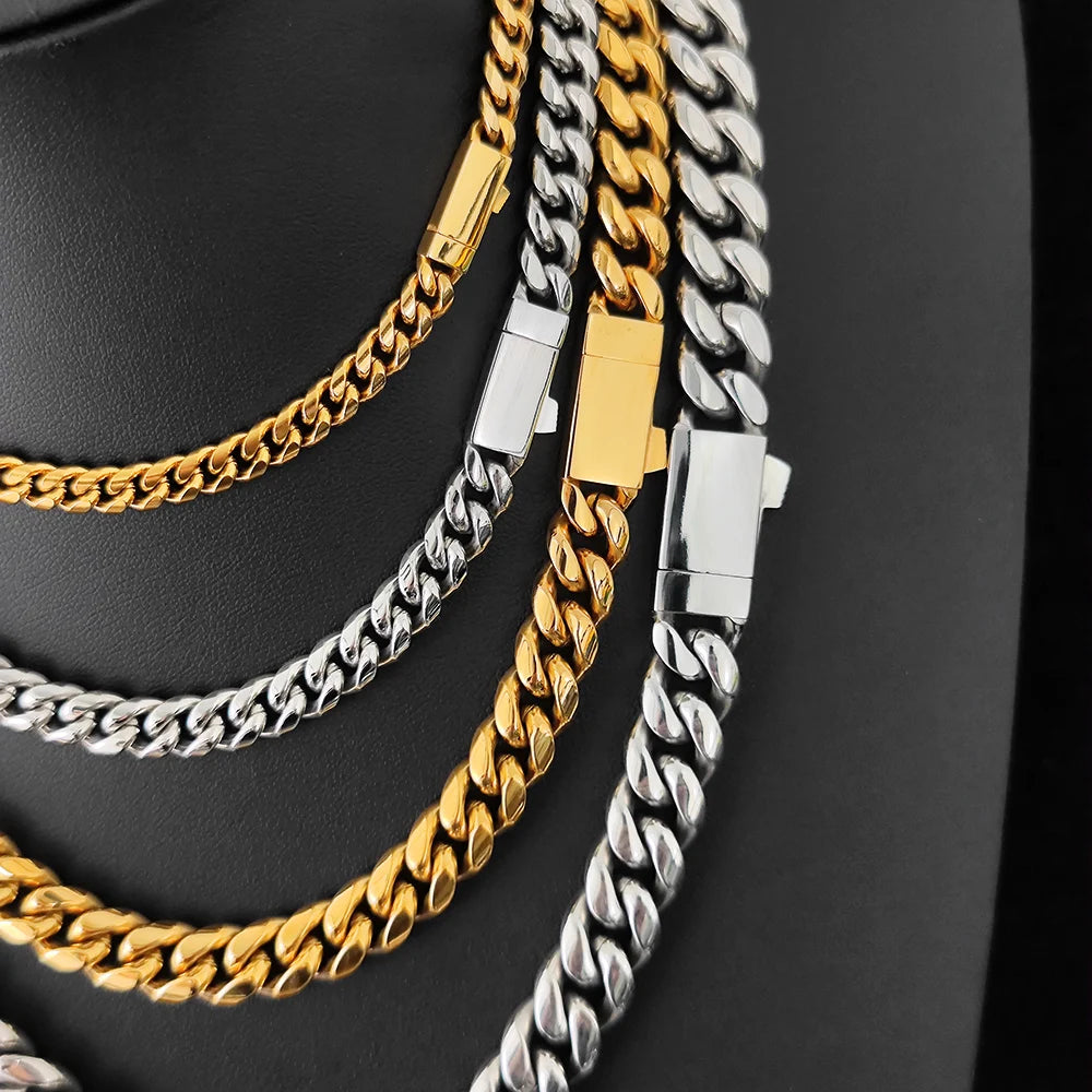 Men’s Hip Hop Cuban Link Chain Necklace, Stainless Steel, Free Laser Name