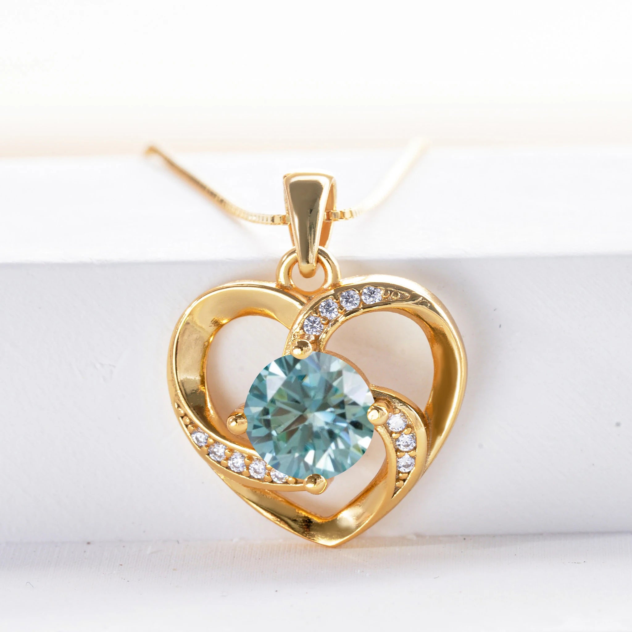 1CT Moissanite Heart Pendant Necklace – 925 Silver, Gold Plated