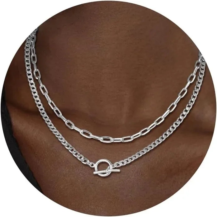 Gold Layered Cuban Link & Paperclip Necklace for Women