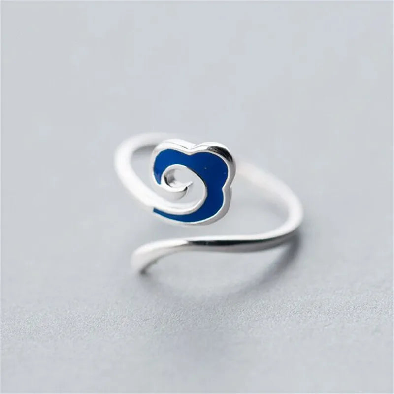 Mermaid Whale Tail Moonstone Stackable Ring – Blue Green Silver