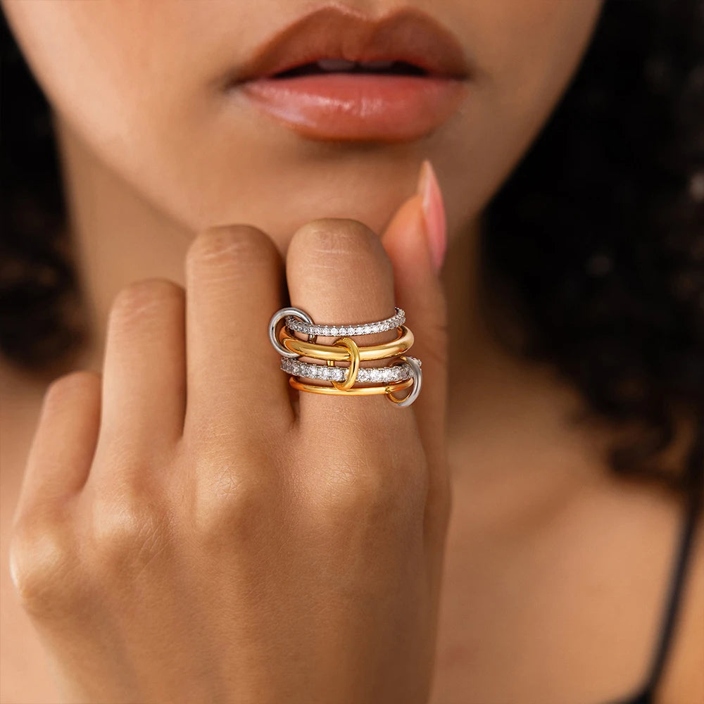 Luxury Gold Plated Cubic Zirconia Stackable Rings Set for Women