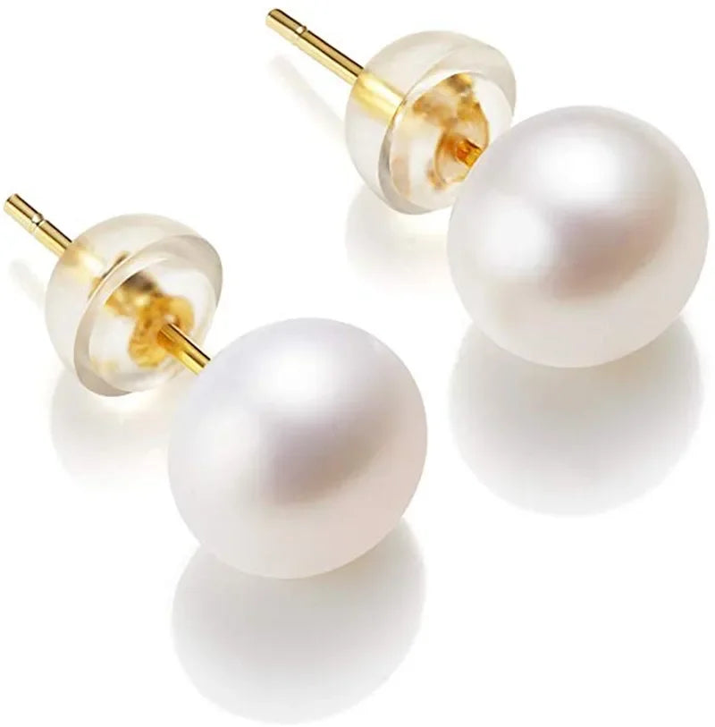 Natural Freshwater Pearl Stud Earrings in Sterling Silver