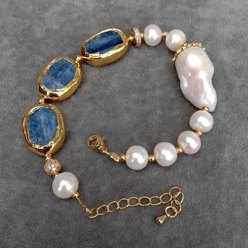 Blue Kyanite & Keshi Pearl Handmade Bracelet