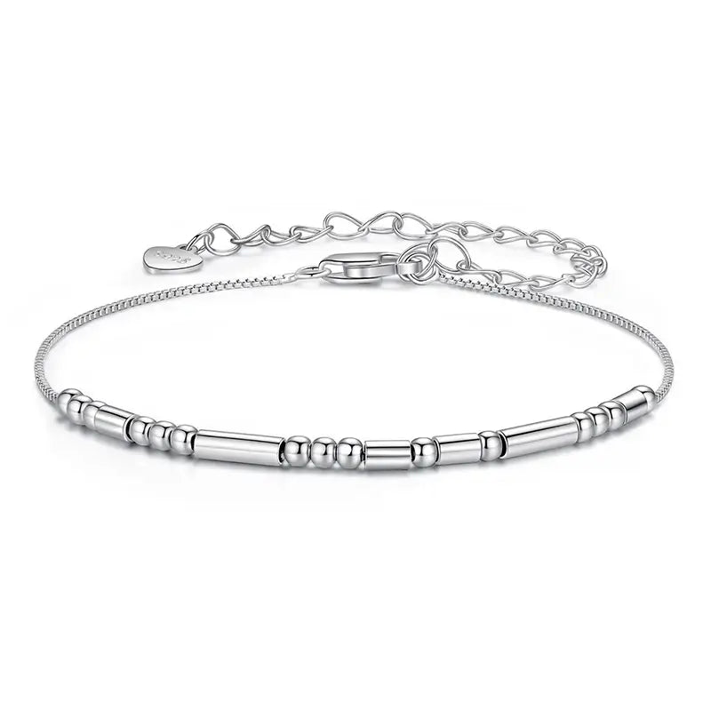 Silver Morse Code Bracelet for Women – Vintage Beaded Chain Jewelry Gift