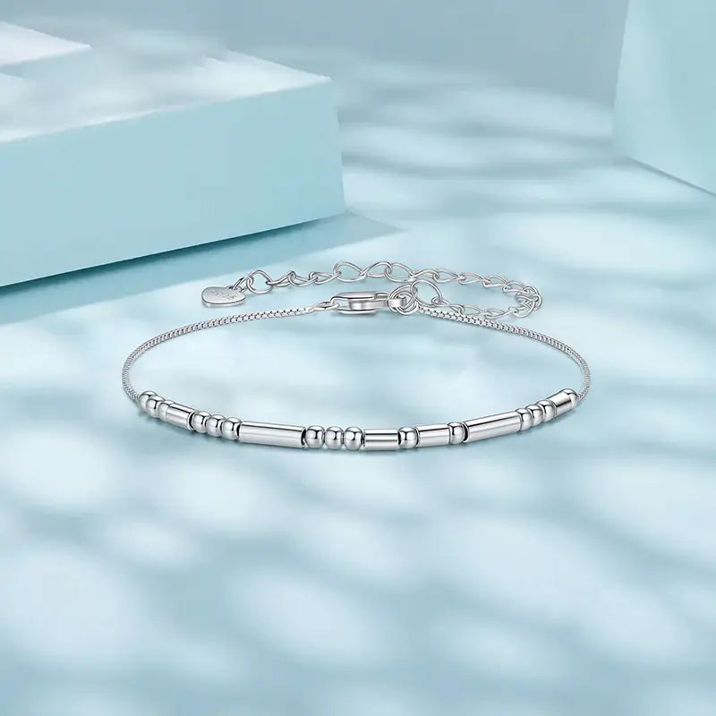 Silver Morse Code Bracelet for Women – Vintage Beaded Chain Jewelry Gift