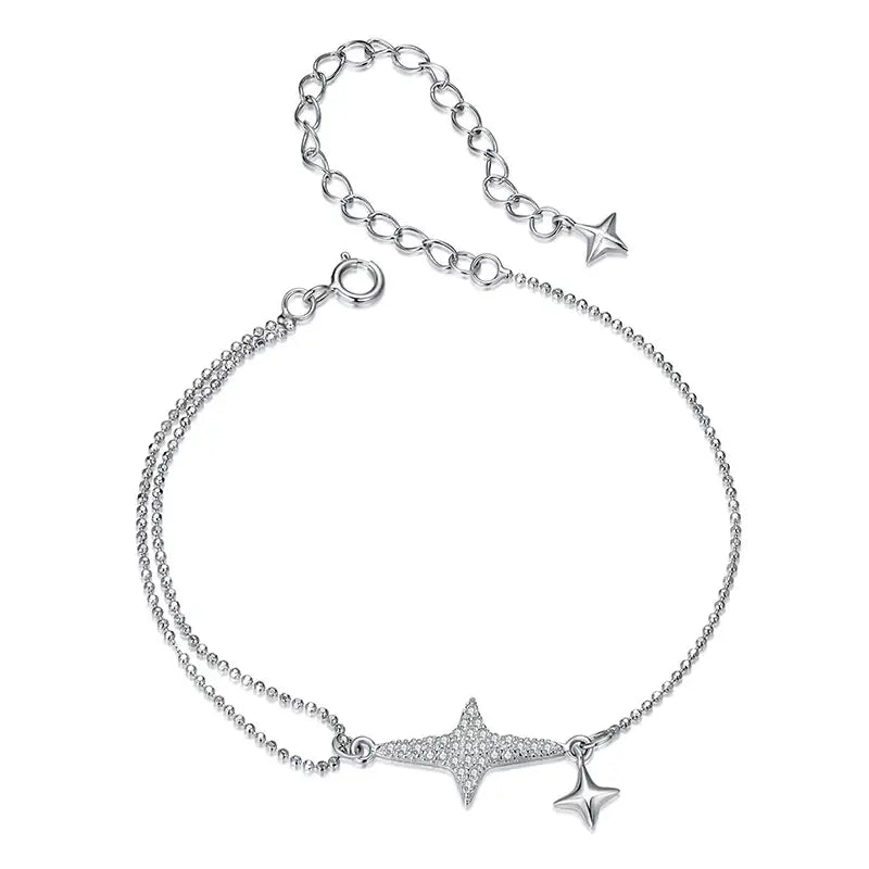Silver Starlight Adjustable Star Chain Bracelet for Women