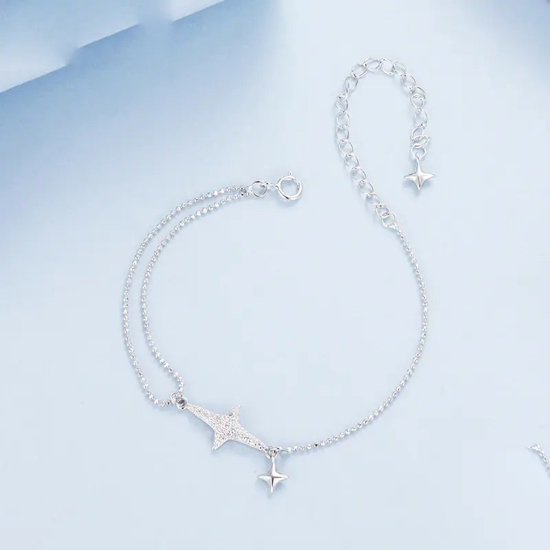 Silver Starlight Adjustable Star Chain Bracelet for Women
