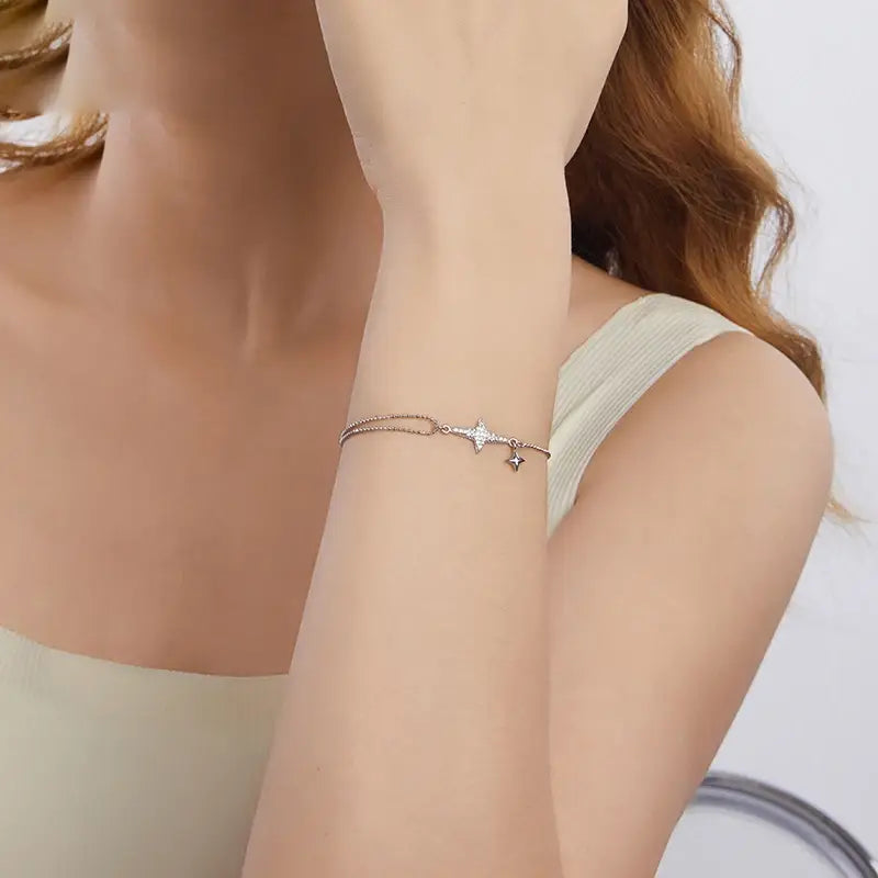 Silver Starlight Adjustable Star Chain Bracelet for Women