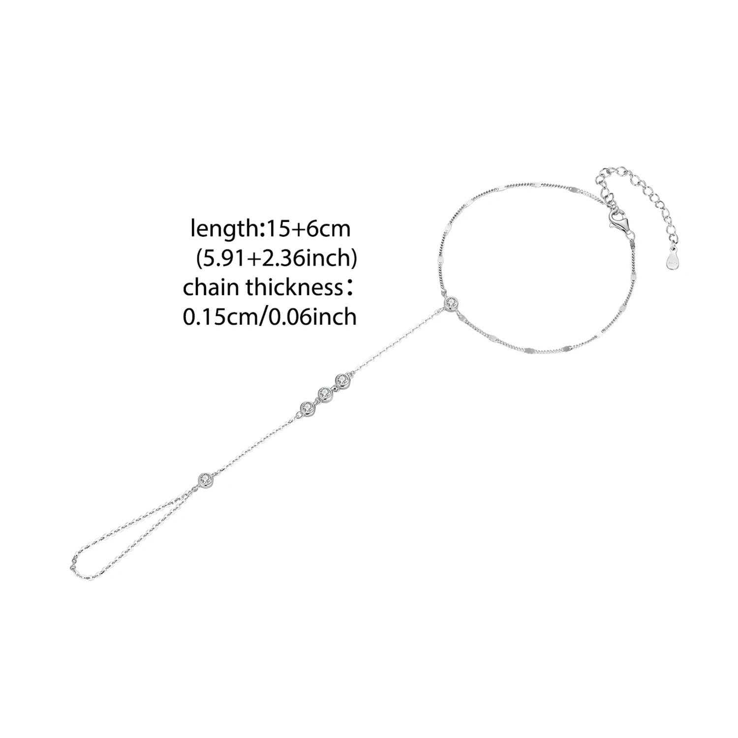 Silver Tassel Ring Bracelet Hand Chain Set with Dainty Zircons for Women
