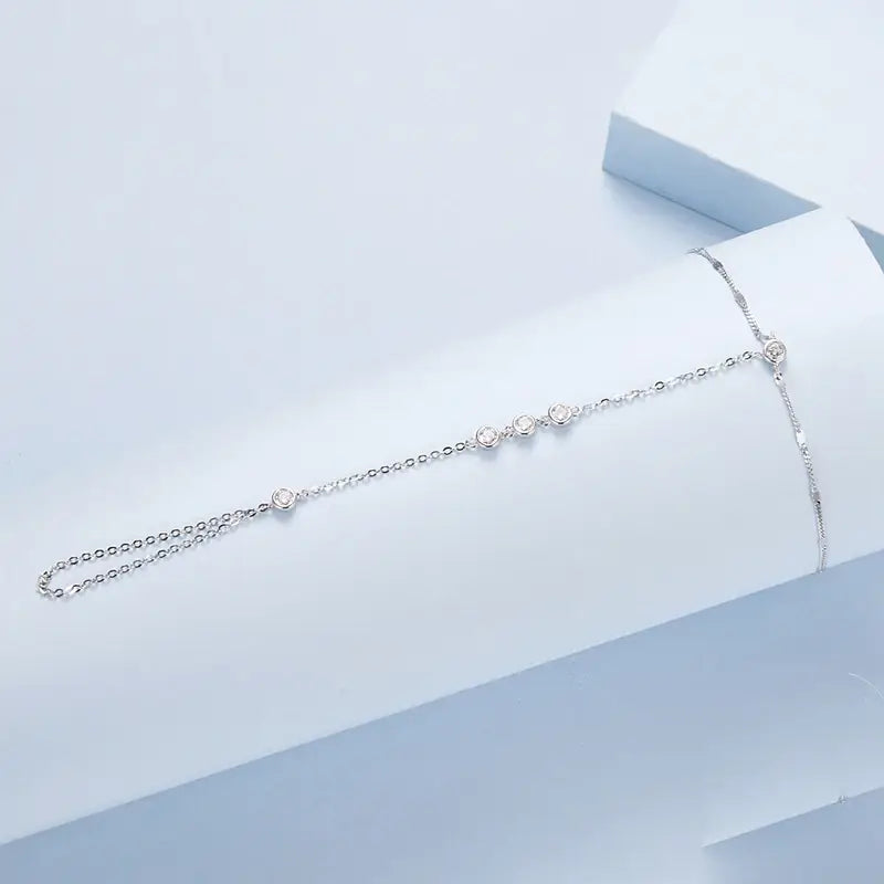Silver Tassel Ring Bracelet Hand Chain Set with Dainty Zircons for Women