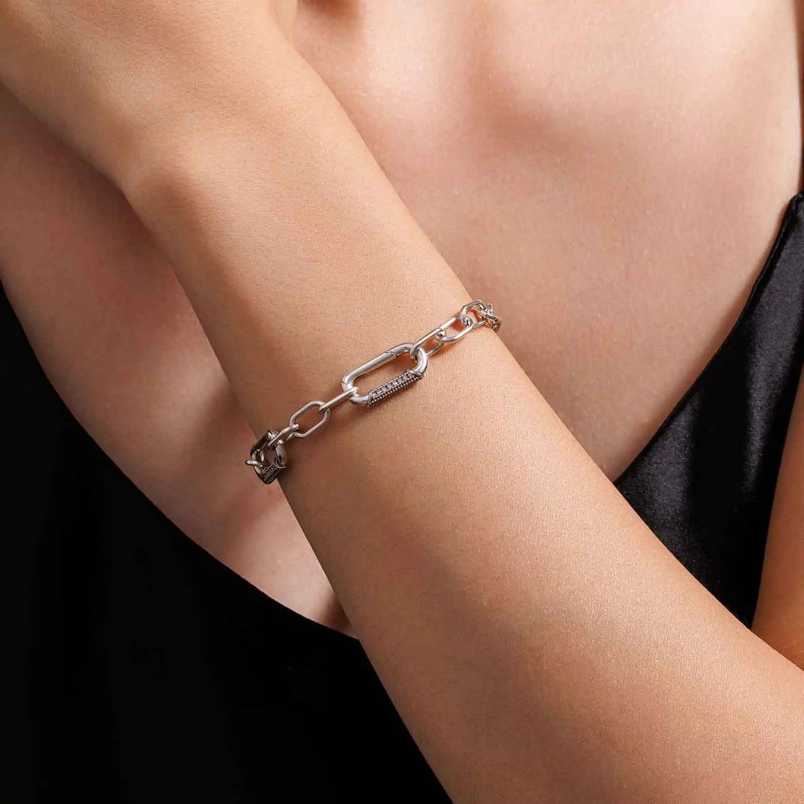 Sterling Silver Beaded Bracelet with Diamond Clasp