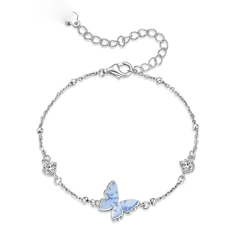 Sterling Silver Blue Butterfly Charm Bracelet for Women and Girls