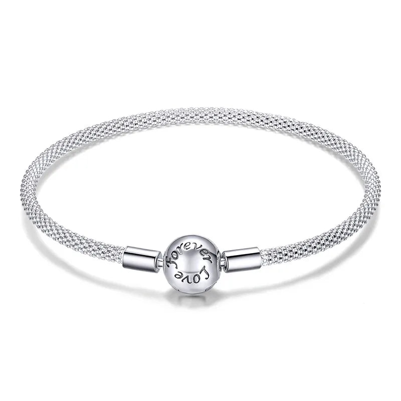 Sterling Silver Classic Rose Buckle Charm Bracelet for Women