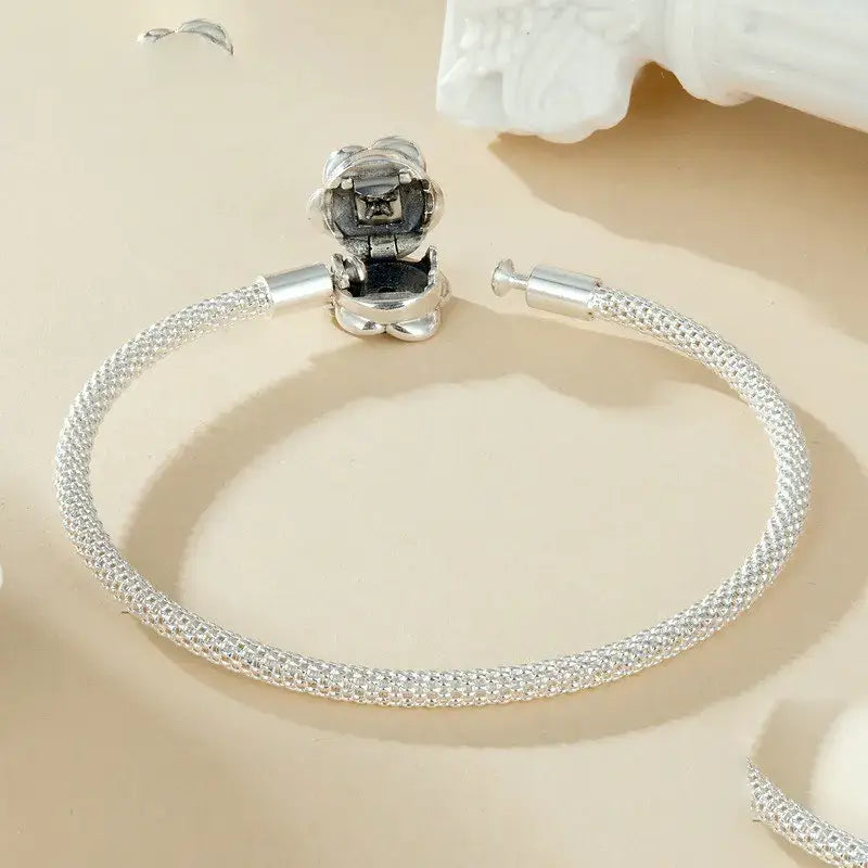 Sterling Silver Classic Rose Buckle Charm Bracelet for Women