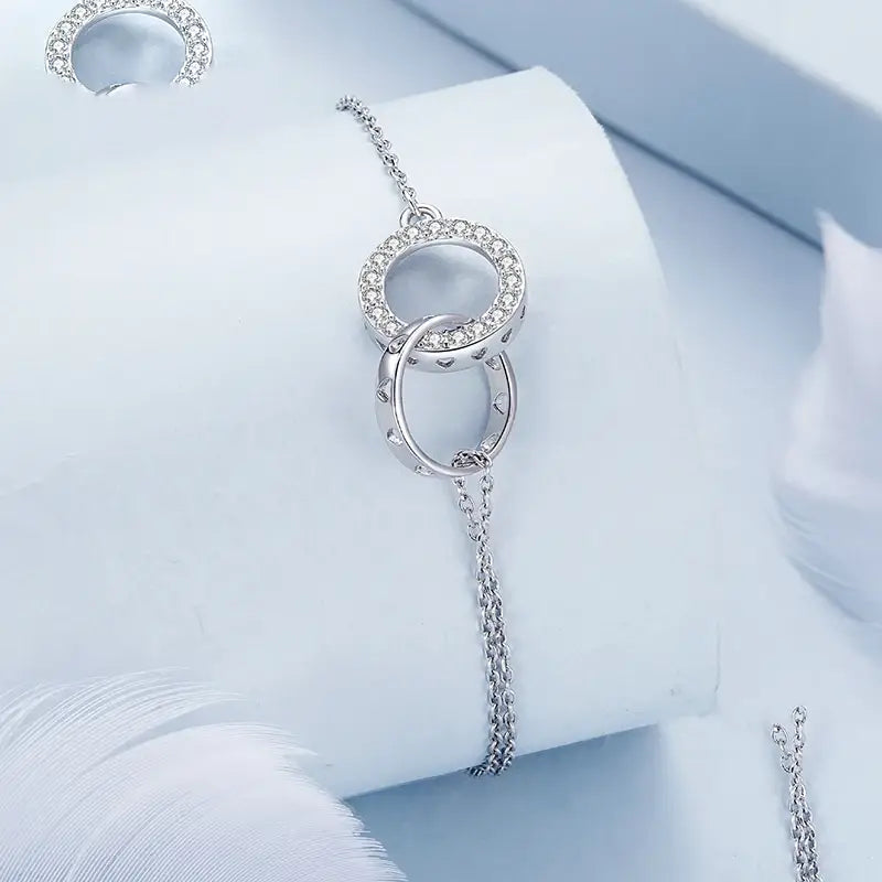 Sterling Silver Double Circle Hollow Heart Adjustable Bracelet