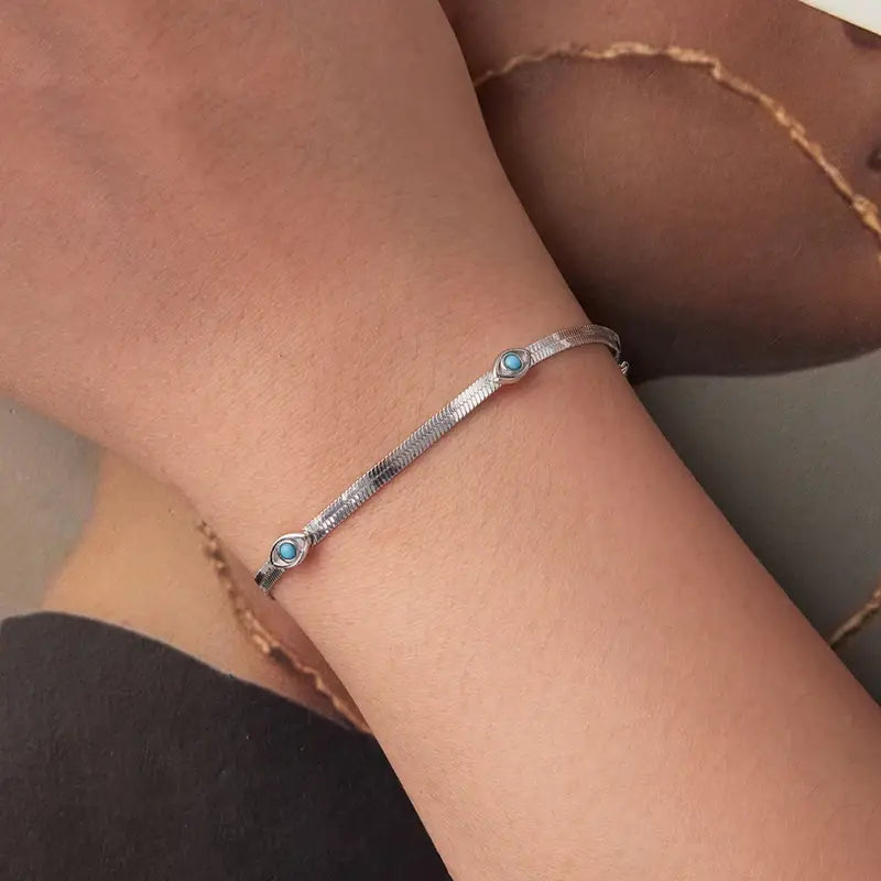 Sterling Silver Evil Eye Turquoise Bracelet for Women