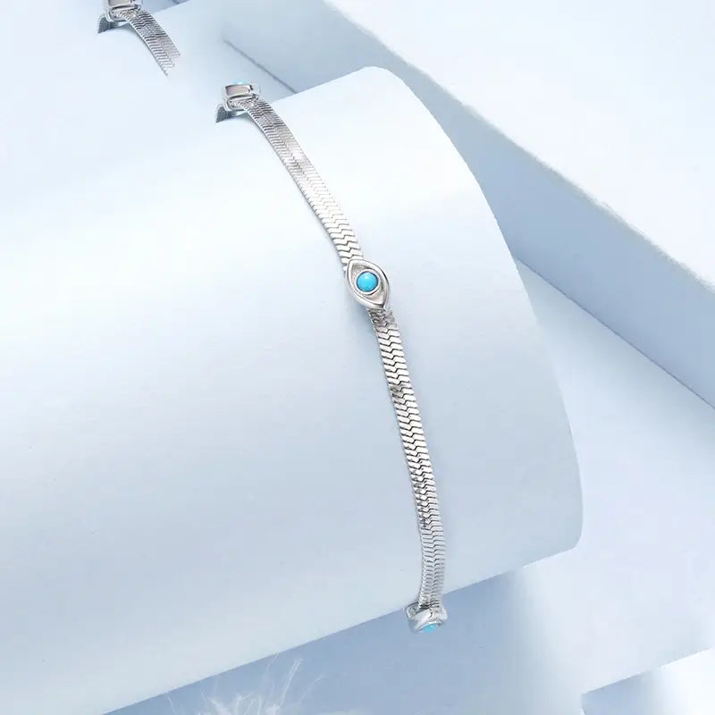 Sterling Silver Evil Eye Turquoise Bracelet for Women