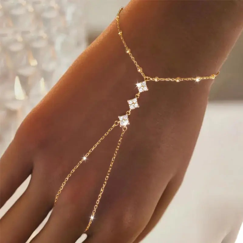 Sterling Silver Four-Leaf Clover Hand Chain Bracelet Set
